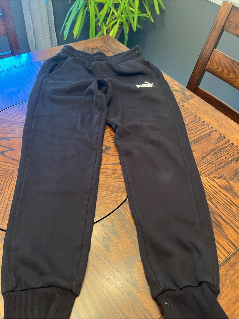 PUMA Men's Black Fleece Jogger Pants S Drawstring Elastic Waist Logo # 693